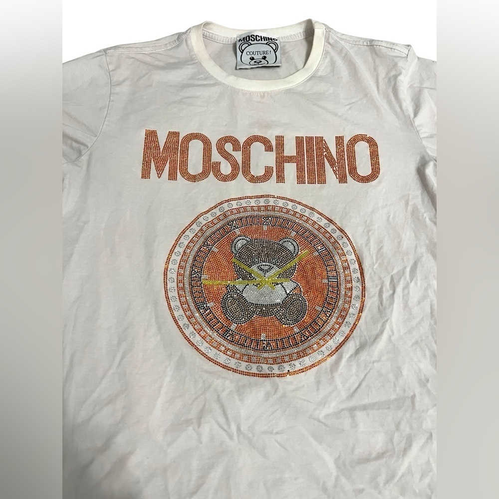 Moschino Couture Teddy Bear Gemstone Jeweled Short Sleeve Shirt Sz XL